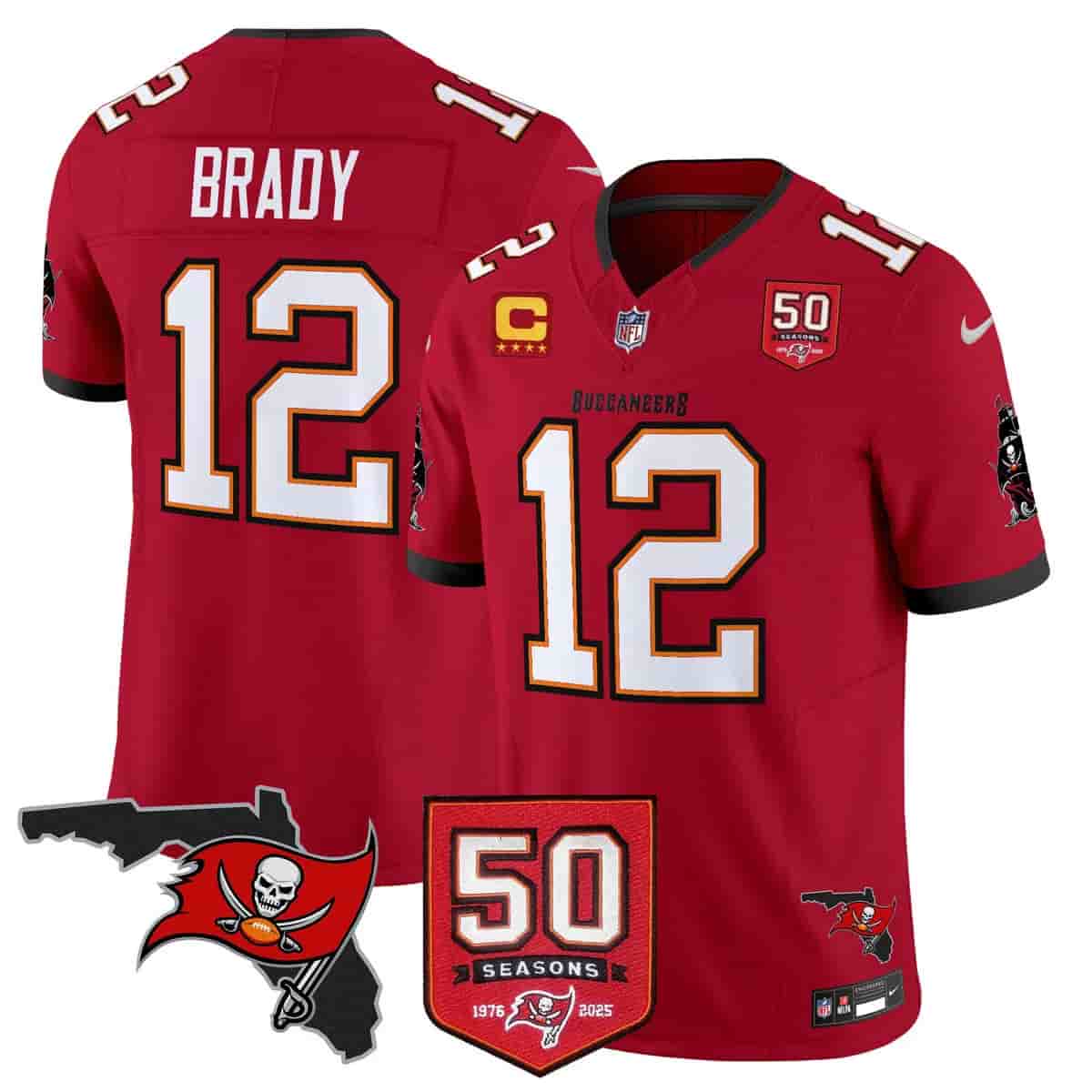 Men's Tampa Bay Buccaneers Throwback 50th Season Patch Vapor Limited Jersey - All Stitched Tom Brady  12
