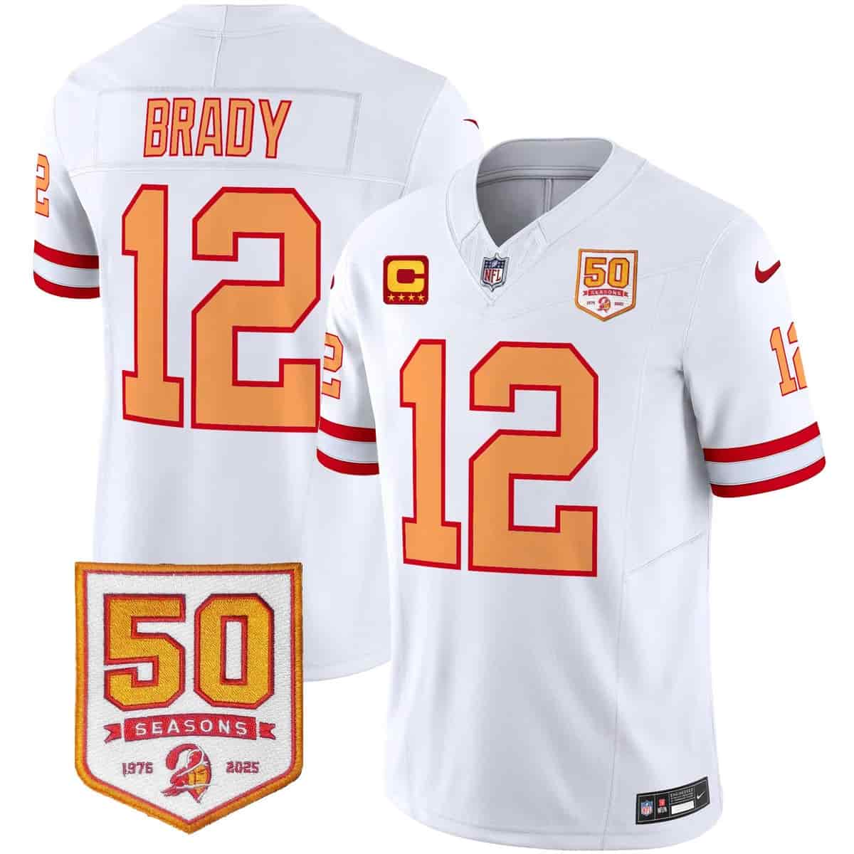 Men's Tampa Bay Buccaneers Throwback 50th Season Patch Vapor Limited Jersey - All Stitched Tom Brady # 12
