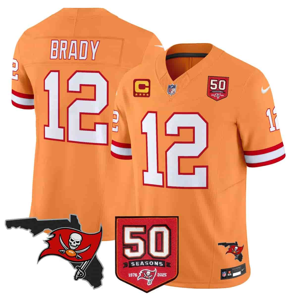 Men's Tampa Bay Buccaneers Throwback 50th Season Patch Vapor Limited Jersey - All Stitched Tom Brady #12