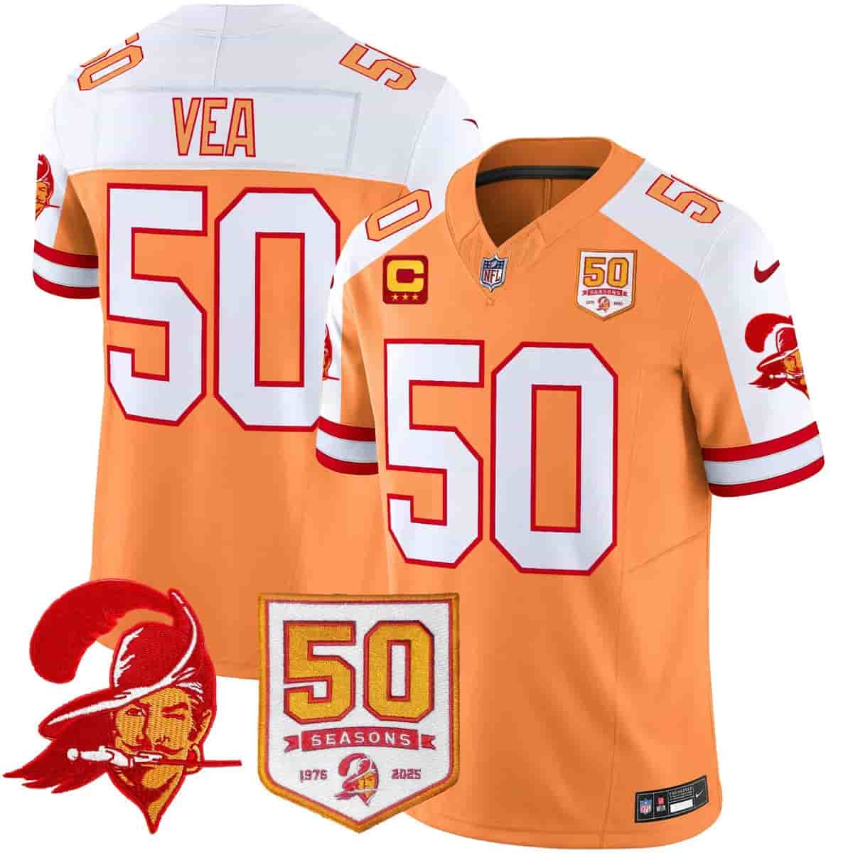 Men's Tampa Bay Buccaneers Throwback 50th Season Patch Vapor Limited Jersey - All Stitched Vita  Vea 50