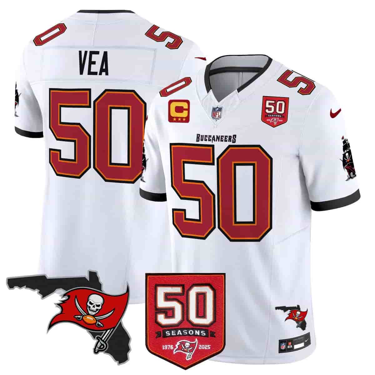 Men's Tampa Bay Buccaneers Throwback 50th Season Patch Vapor Limited Jersey - All Stitched Vita Vea    50