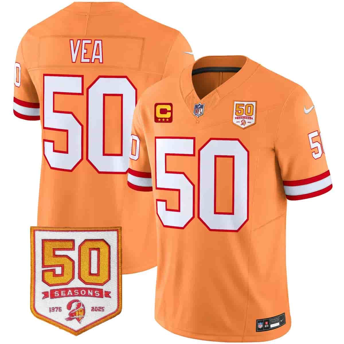 Men's Tampa Bay Buccaneers Throwback 50th Season Patch Vapor Limited Jersey - All Stitched Vita Vea # .50