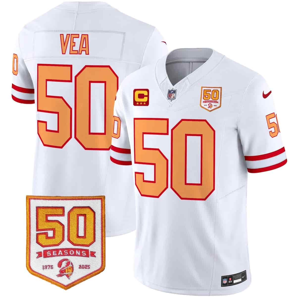 Men's Tampa Bay Buccaneers Throwback 50th Season Patch Vapor Limited Jersey - All Stitched Vita Vea # 50