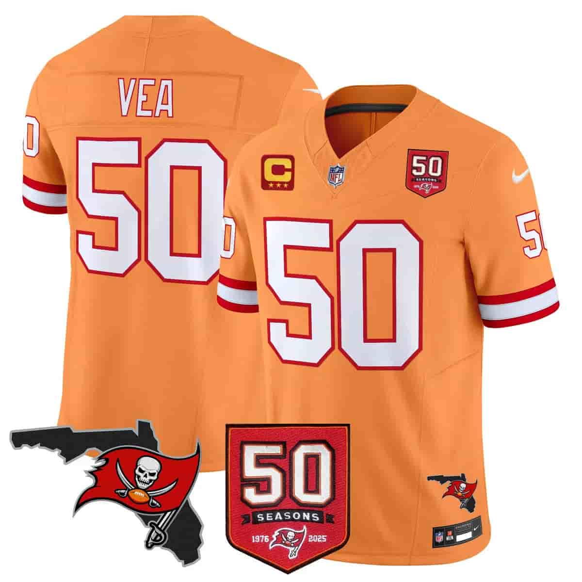Men's Tampa Bay Buccaneers Throwback 50th Season Patch Vapor Limited Jersey - All Stitched Vita Vea #50