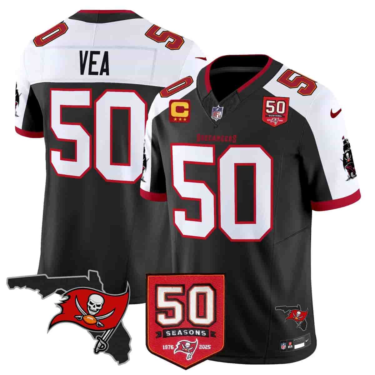 Men's Tampa Bay Buccaneers Throwback 50th Season Patch Vapor Limited Jersey - All Stitched Vita Vea