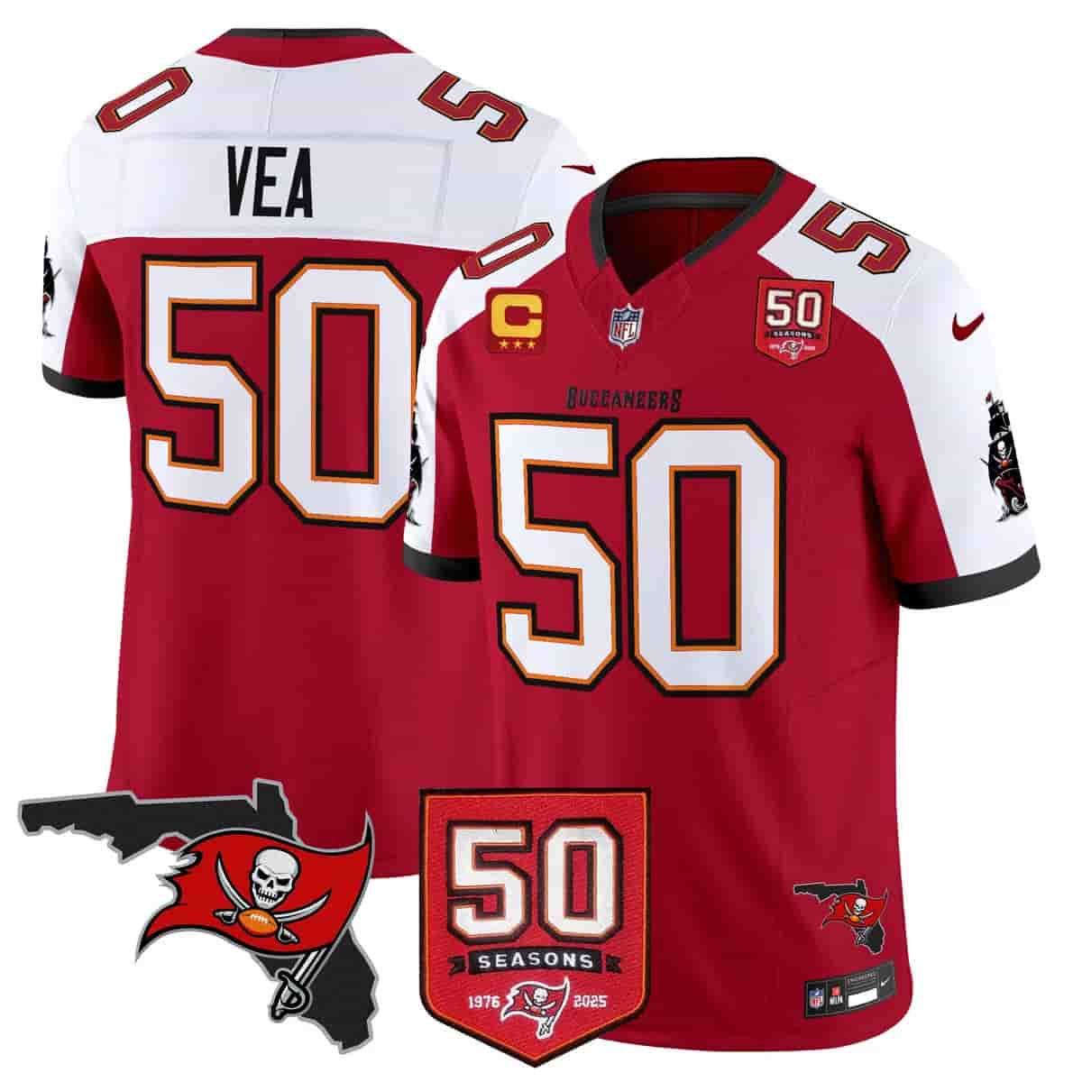 Men's Tampa Bay Buccaneers Throwback 50th Season Patch Vapor Limited Jersey - All Stitched Vita Vea50