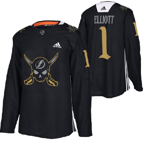 Men's Tampa Bay Lightning #1 Brian Elliott Black Gasparilla Inspired Pirate-Themed Warmup Stitched Jersy