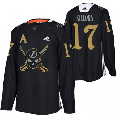 Men's Tampa Bay Lightning #17 Alex Killorn Black Gasparilla Inspired Pirate-Themed Warmup Stitched Jersy