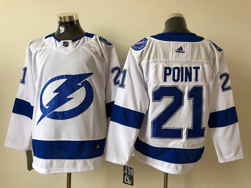 Men's Tampa Bay Lightning #21 Brayden Point Adidas Away White Jersey Stitched