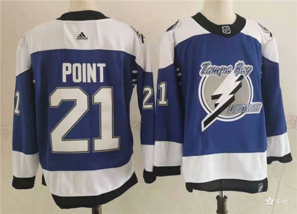 Men's Tampa Bay Lightning #21 Brayden Point Blue Adidas 2021 NHL Reverse Retro Special Edition Jersey Stitched