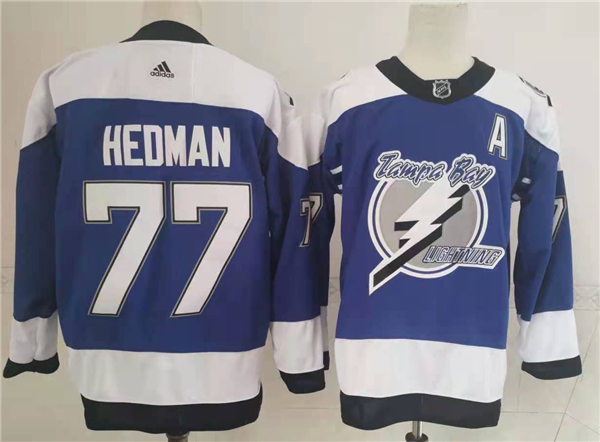 Men's Tampa Bay Lightning #77 Victor Hedman Blue Adidas 2021 NHL Reverse Retro Special Edition Jersey Stitched