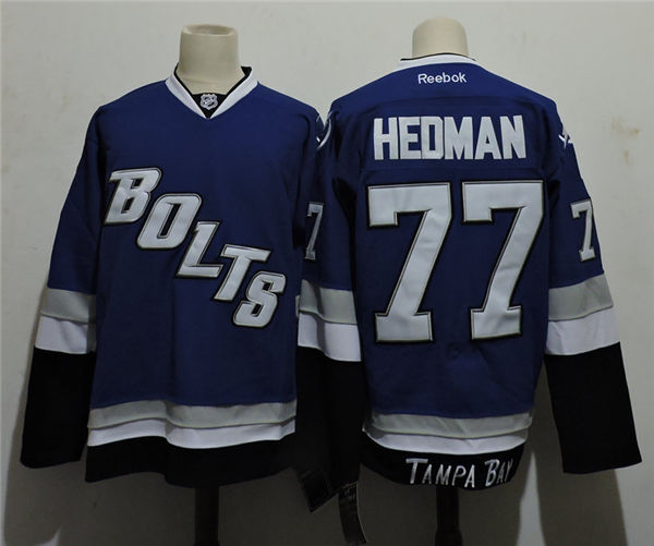 Men's Tampa Bay Lightning #77 Victor Hedman Reebok Blue Third Bolts Hockey Jersey Stitched