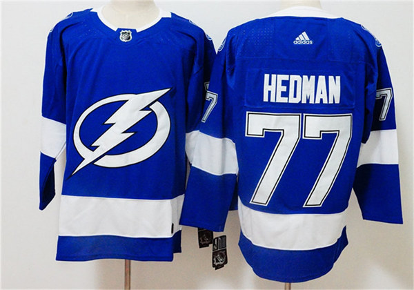 Men's Tampa Bay Lightning #77 Victor Hedman adidas Home Blue Jersey Stitched