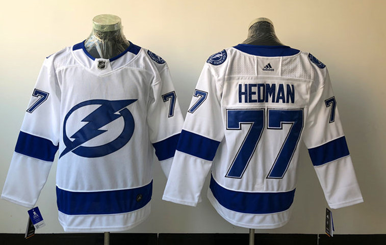 Men's Tampa Bay Lightning #77 Victor Hedman adidas White Away Jersey Stitched