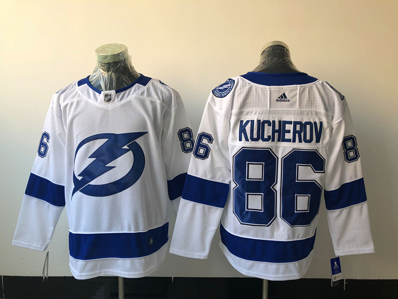 Men's Tampa Bay Lightning #86 Nikita Kucherov adidas White Away Jersey Stitched
