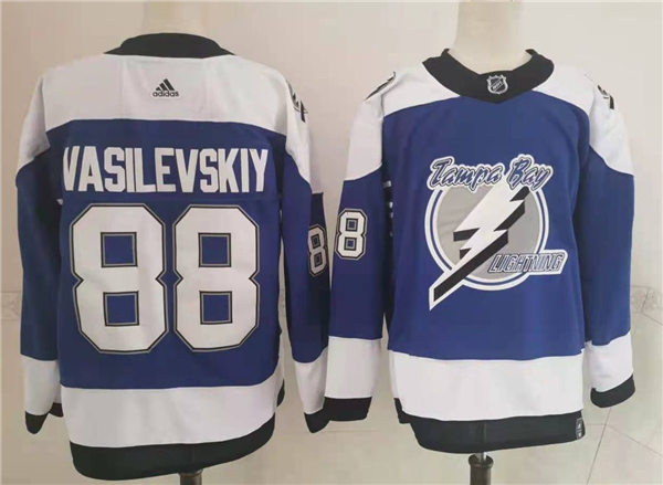 Men's Tampa Bay Lightning #88 Andrei Vasilevskiy Blue Adidas 2021 NHL Reverse Retro Special Edition Jersey Stitched