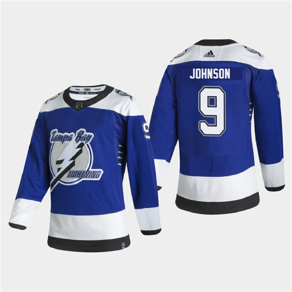 Men's Tampa Bay Lightning #9 Tyler Johnson Blue Adidas 2021 NHL Reverse Retro Special Edition Jersey Stitched