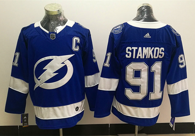 Men's Tampa Bay Lightning #91 Steven Stamkos adidas Home Blue Jersey Stitched