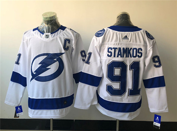Men's Tampa Bay Lightning #91 Steven Stamkos adidas White Away Jersey Stitched