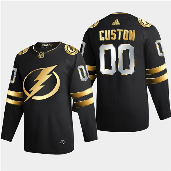 Men's Tampa Bay Lightning Custom 2021 Adidas Black Golden Limited Edition Jersey Stitched