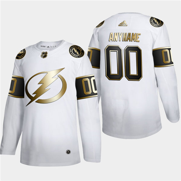 Men's Tampa Bay Lightning Custom 2021 Adidas White Golden Limited Edition Jersey Stitched