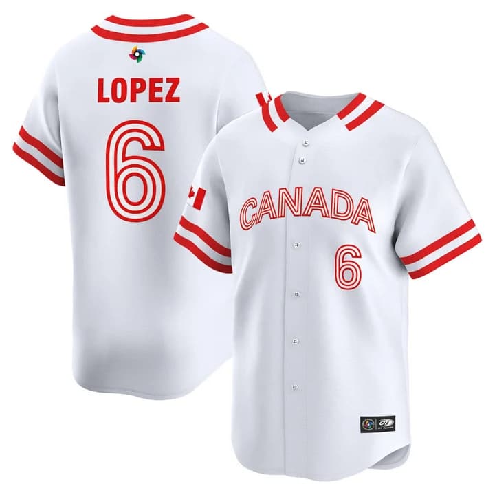 Men's Team Canada World Baseball Classic Vapor Premier Jersey - 2026 Roster (Projected Number) - All Stitched Otto Lopez    6