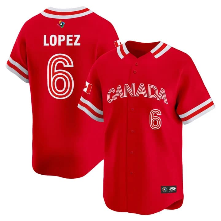Men's Team Canada World Baseball Classic Vapor Premier Jersey - 2026 Roster (Projected Number) - All Stitched Otto Lopez 6