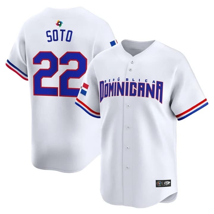 Men's Team Dominican Republic World Baseball Classic Vapor Premier Jersey - 2026 Roster - All Stitched Juan Soto   22