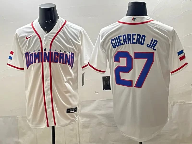 Men's Team Dominican Republic World Baseball Classic Vapor Premier Jersey - 2026 Roster - All Stitched Vladimir Guerrero  Jr. 27