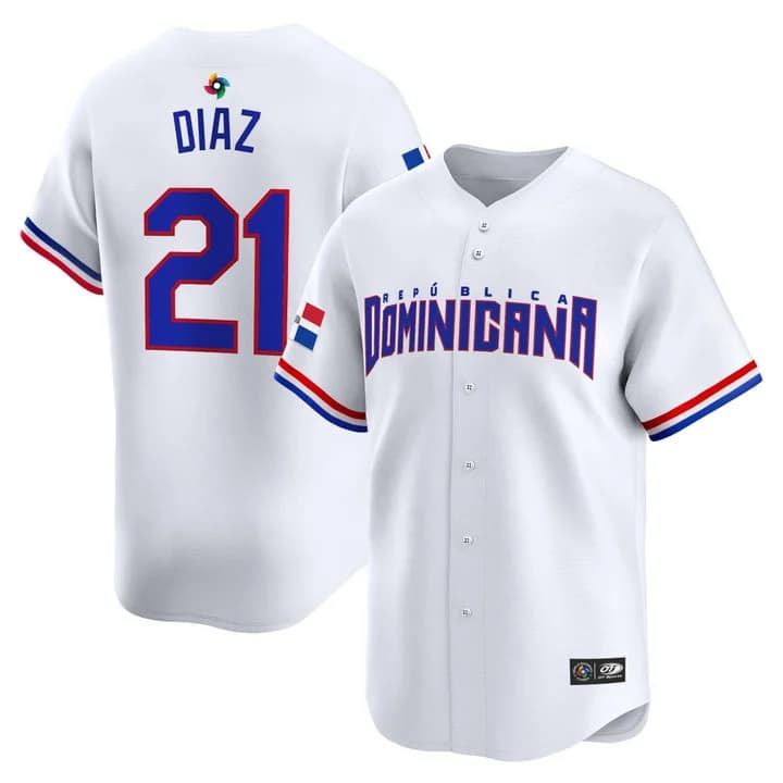 Men's Team Dominican Republic World Baseball Classic Vapor Premier Jersey - 2026 Roster - All Stitched Yainer Diaz 21
