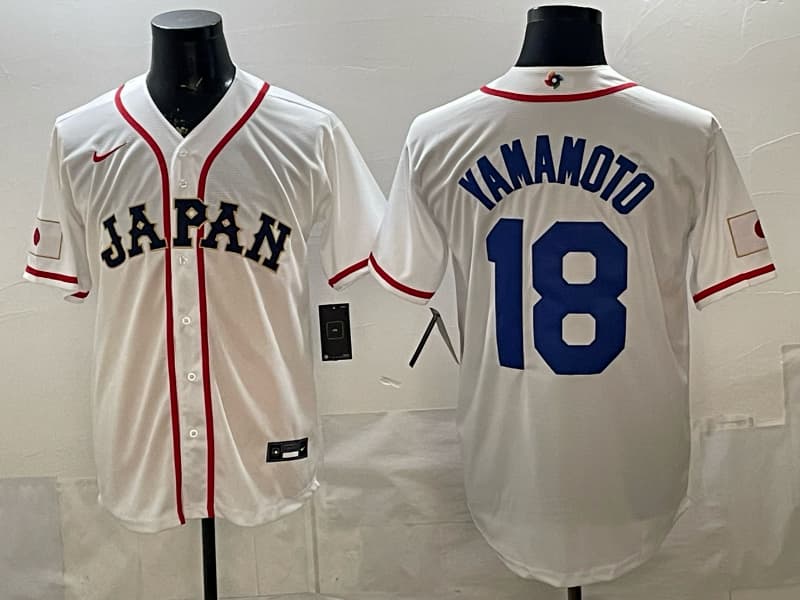 Men's Team Japan World Baseball Classic Vapor Premier Jersey - 2026 Roster - All Stitched Yamamoto 18