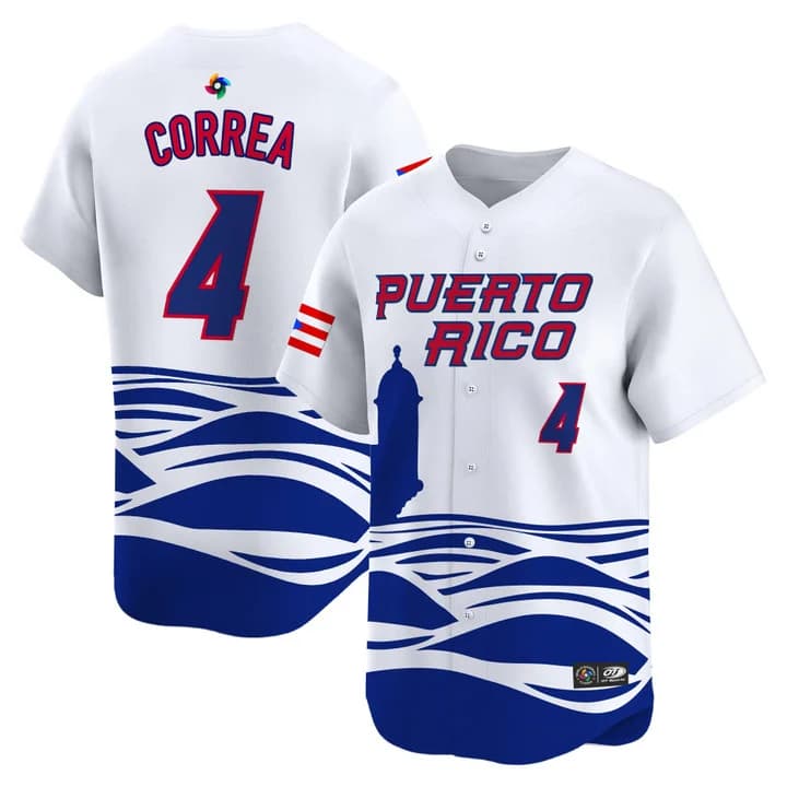 Men's Team Puerto Rico World Baseball Classic Vapor Premier Jersey - 2026 Roster - All Stitched Carlos Correa 4