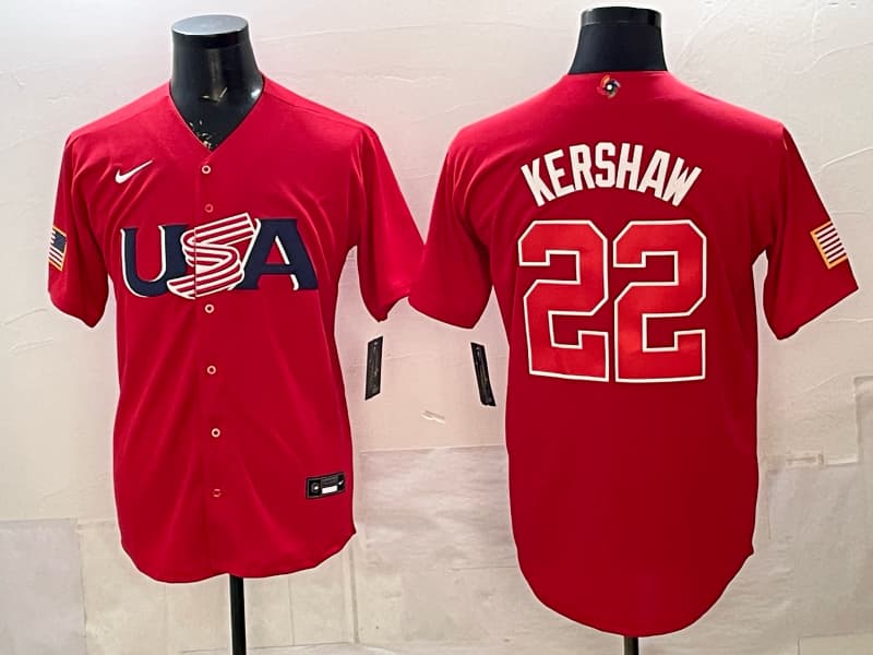 Men's Team USA World Baseball Classic   Vapor Premier Jersey - 2026 Roster - All Stitched  Clayton Kershaw 22