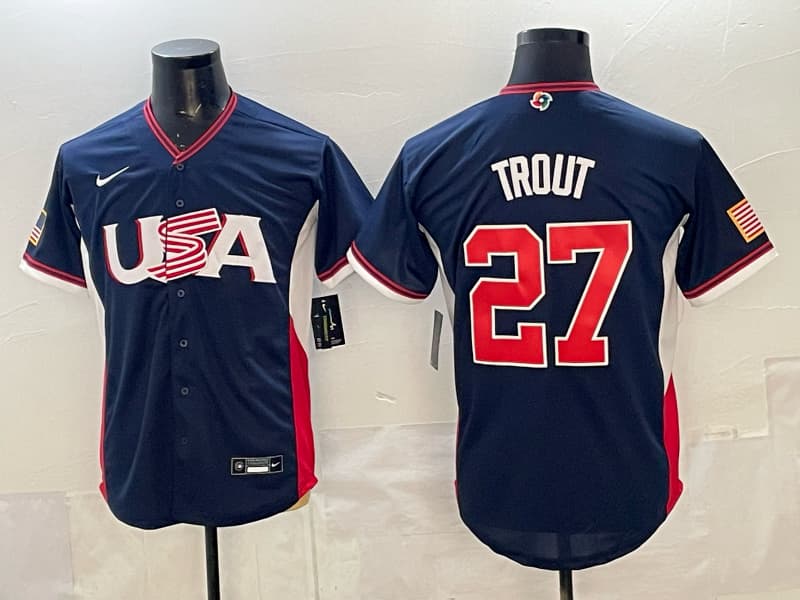 Men's Team USA World Baseball Classic   Vapor Premier Jersey - 2026 Roster - All Stitched 27 TROUT