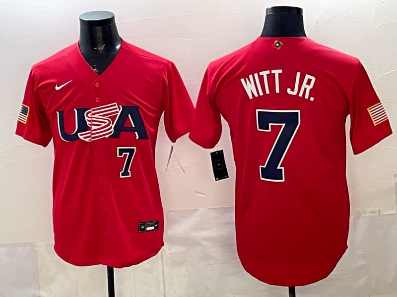 Men's Team USA World Baseball Classic   Vapor Premier Jersey - 2026 Roster - All Stitched Bobby  Witt Jr. 7