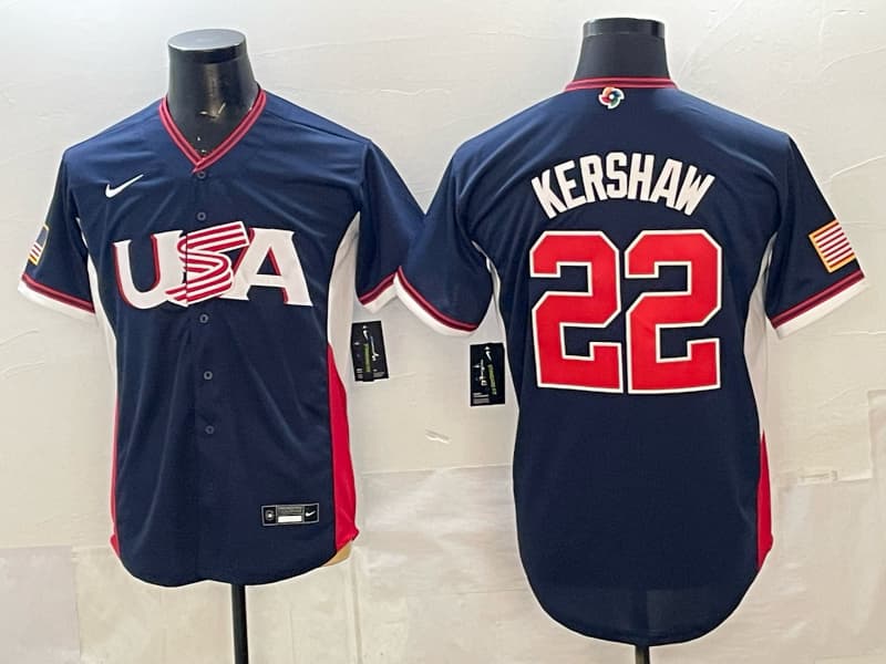 Men's Team USA World Baseball Classic   Vapor Premier Jersey - 2026 Roster - All Stitched Clayton Kershaw 22