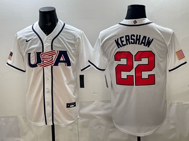 Men's Team USA World Baseball Classic   Vapor Premier Jersey - 2026 Roster - All Stitched Clayton Kershaw 22