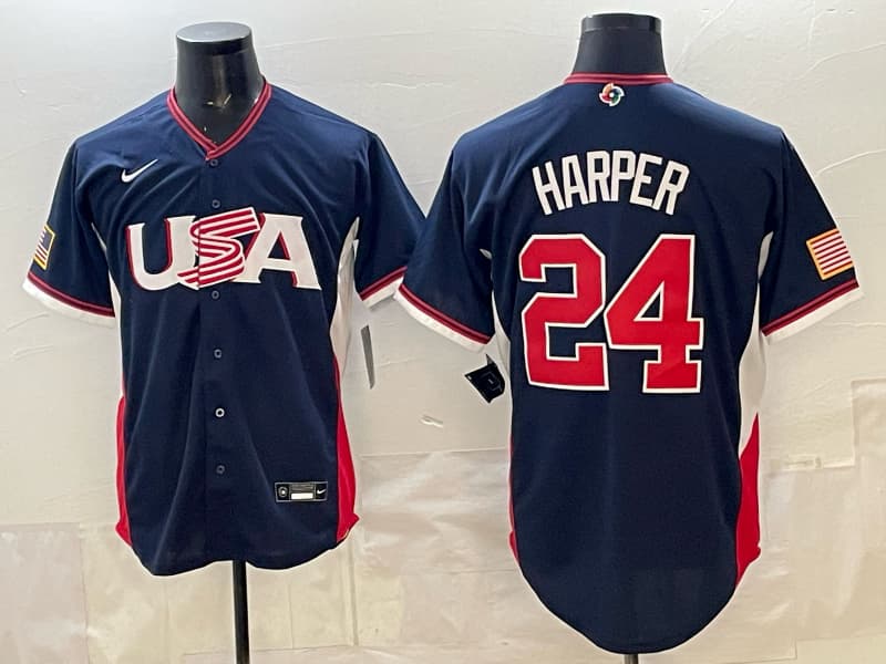 Men's Team USA World Baseball Classic  h Vapor Premier Jersey - 2026 Roster - All Stitched   24 HARPER