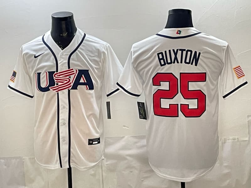 Men's Team USA World Baseball Classic  h Vapor Premier Jersey - 2026 Roster - All Stitched   25 BUXTON