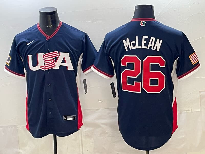 Men's Team USA World Baseball Classic  h Vapor Premier Jersey - 2026 Roster - All Stitched   26  McLEAN