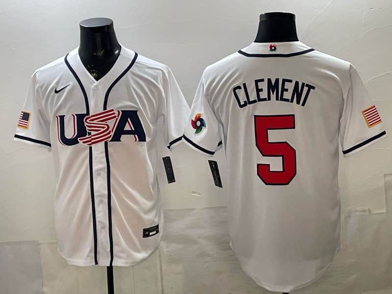 Men's Team USA World Baseball Classic  h Vapor Premier Jersey - 2026 Roster - All Stitched   5 CLEMENT