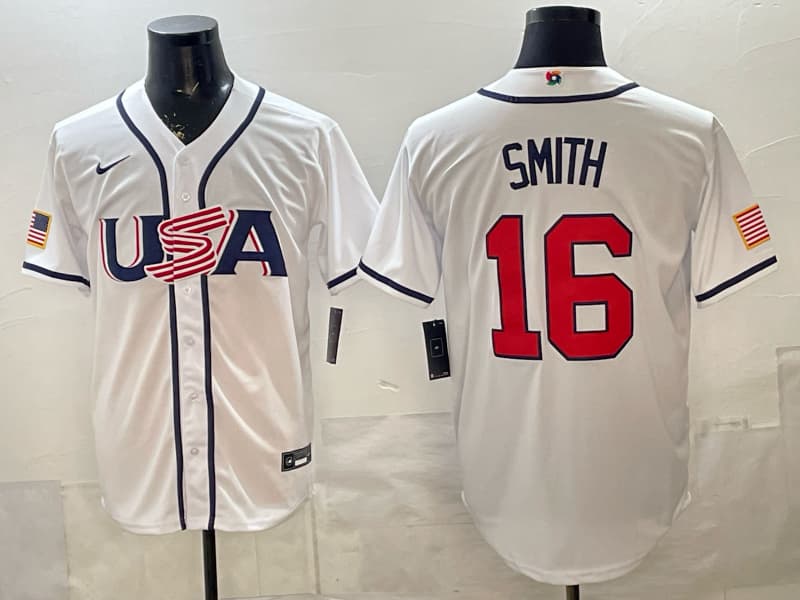 Men's Team USA World Baseball Classic  h Vapor Premier Jersey - 2026 Roster - All Stitched  16  SMITH