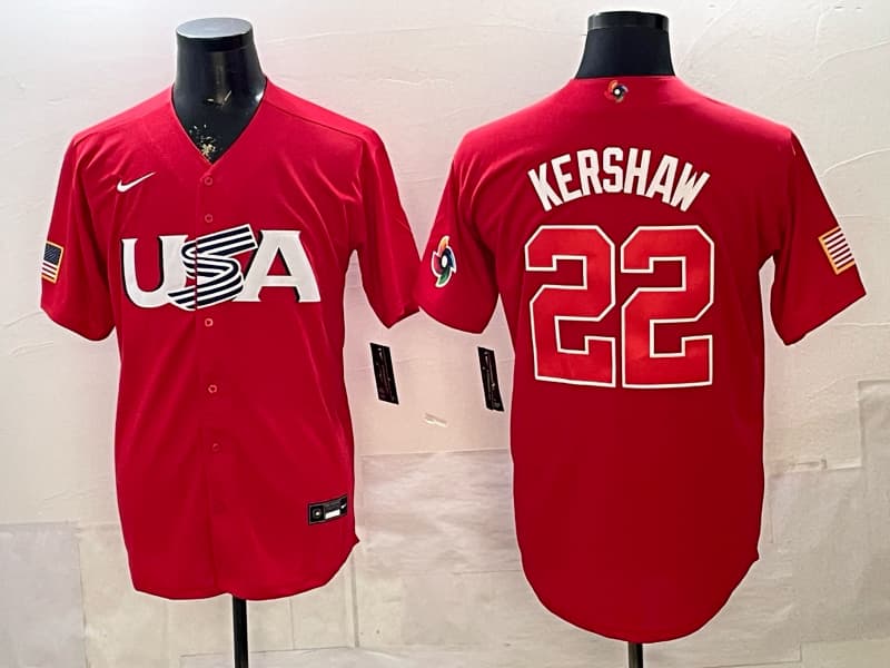 Men's Team USA World Baseball Classic  h Vapor Premier Jersey - 2026 Roster - All Stitched  22 KERSHAW