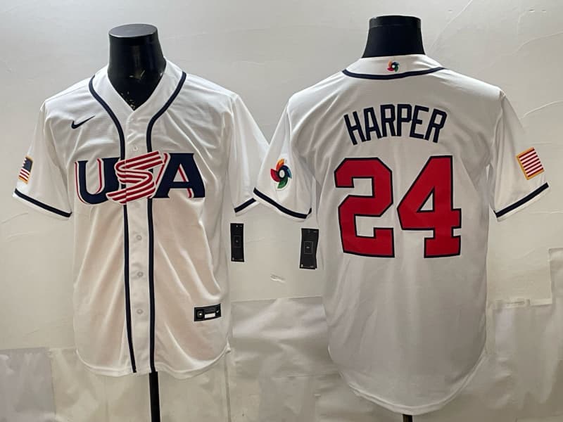 Men's Team USA World Baseball Classic  h Vapor Premier Jersey - 2026 Roster - All Stitched  24 HARPER