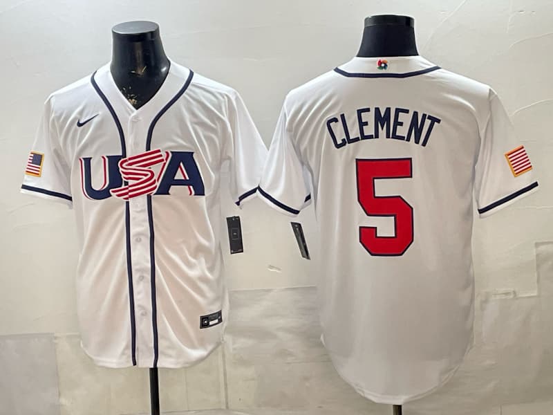 Men's Team USA World Baseball Classic  h Vapor Premier Jersey - 2026 Roster - All Stitched  5 CLEMENT