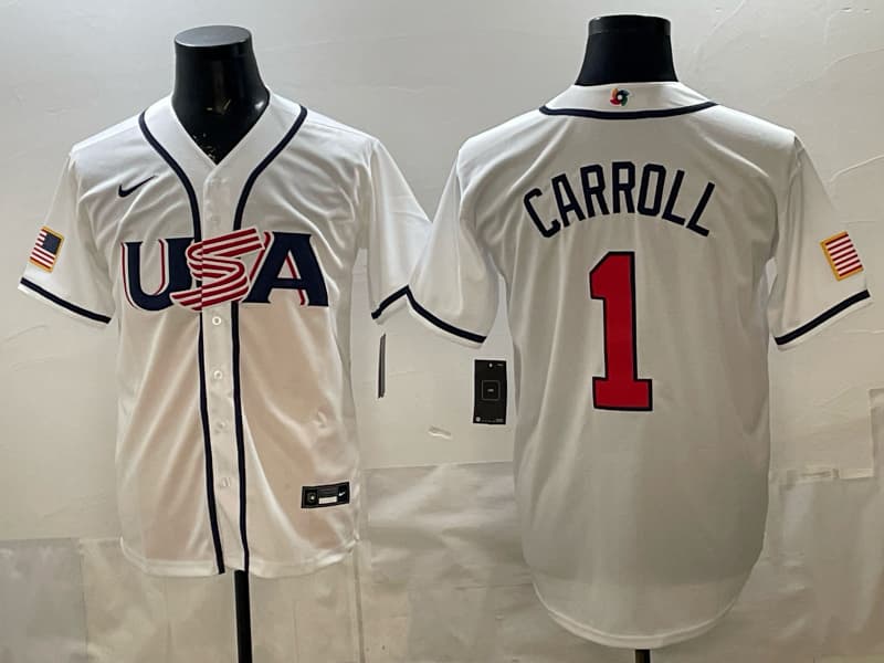 Men's Team USA World Baseball Classic  h Vapor Premier Jersey - 2026 Roster - All Stitched 1 CARROLL