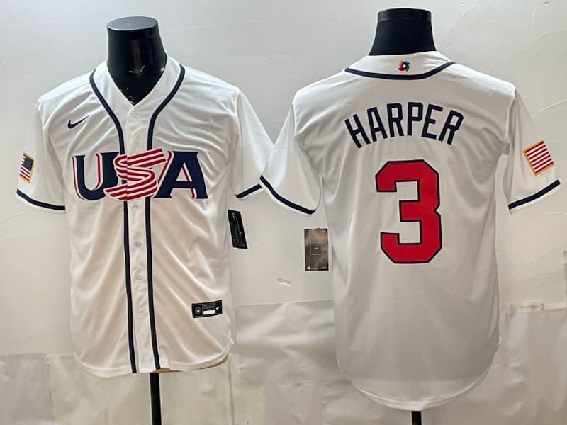Men's Team USA World Baseball Classic  h Vapor Premier Jersey - 2026 Roster - All Stitched 3 HARPER