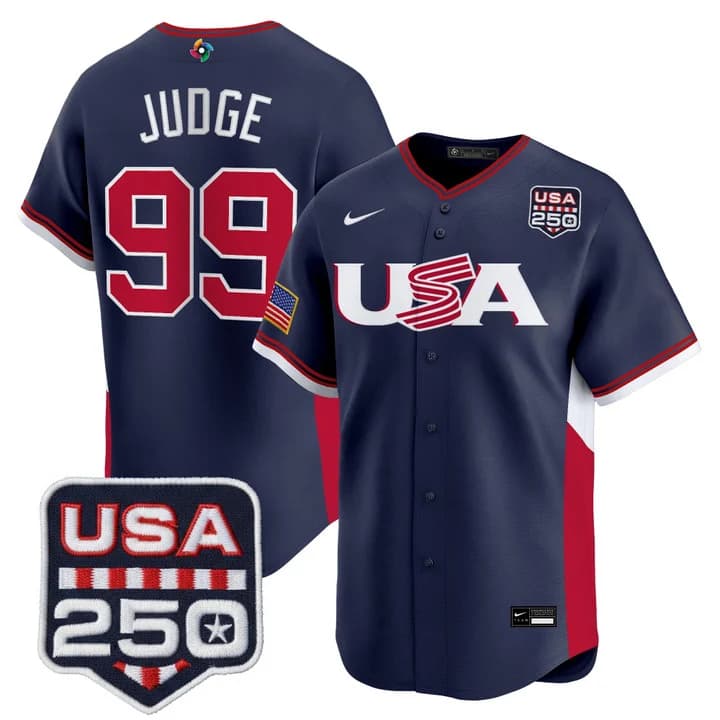 Men's Team USA World Baseball Classic 250America Patch Vapor Premier Jersey - 2026 Roster - All Stitched Aaron Judge   99