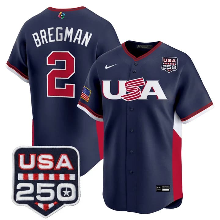 Men's Team USA World Baseball Classic 250America Patch Vapor Premier Jersey - 2026 Roster - All Stitched Alex Bregman 2