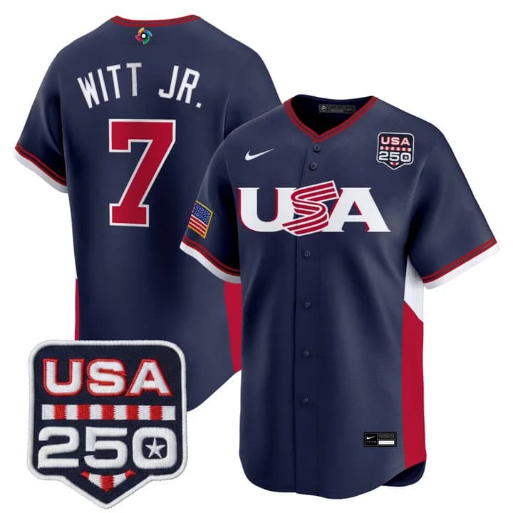Men's Team USA World Baseball Classic 250America Patch Vapor Premier Jersey - 2026 Roster - All Stitched Bobby Witt Jr.  7